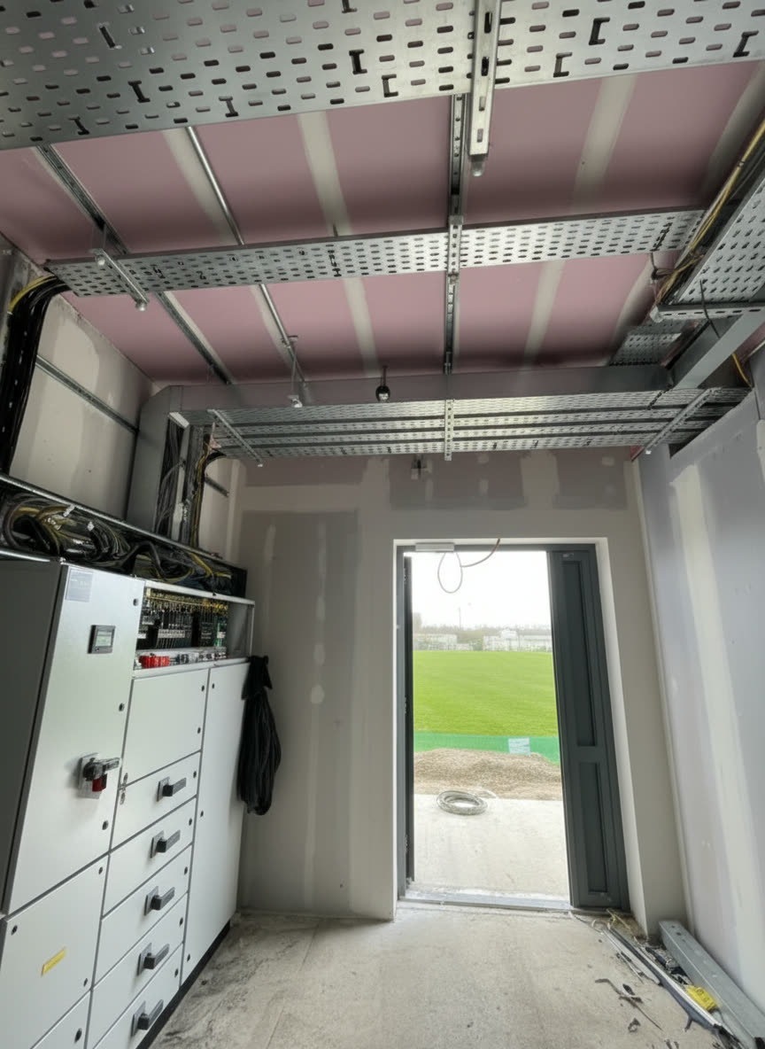 Electrical panel room with cable trays